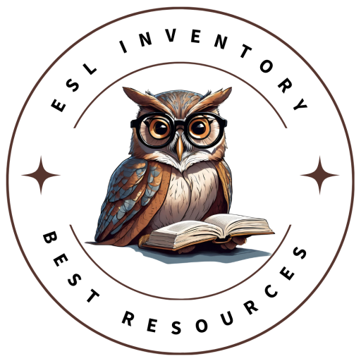 Logo of ESL Inventory featuring an owl with glasses and an open book, surrounded by the words "Best Resources".